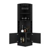 Tuhome Kava Beijing Corner Bar Cabinet, Glass Rack, Double Door Cabinet, Eight Built-in Wine Rack-Black BLW7886